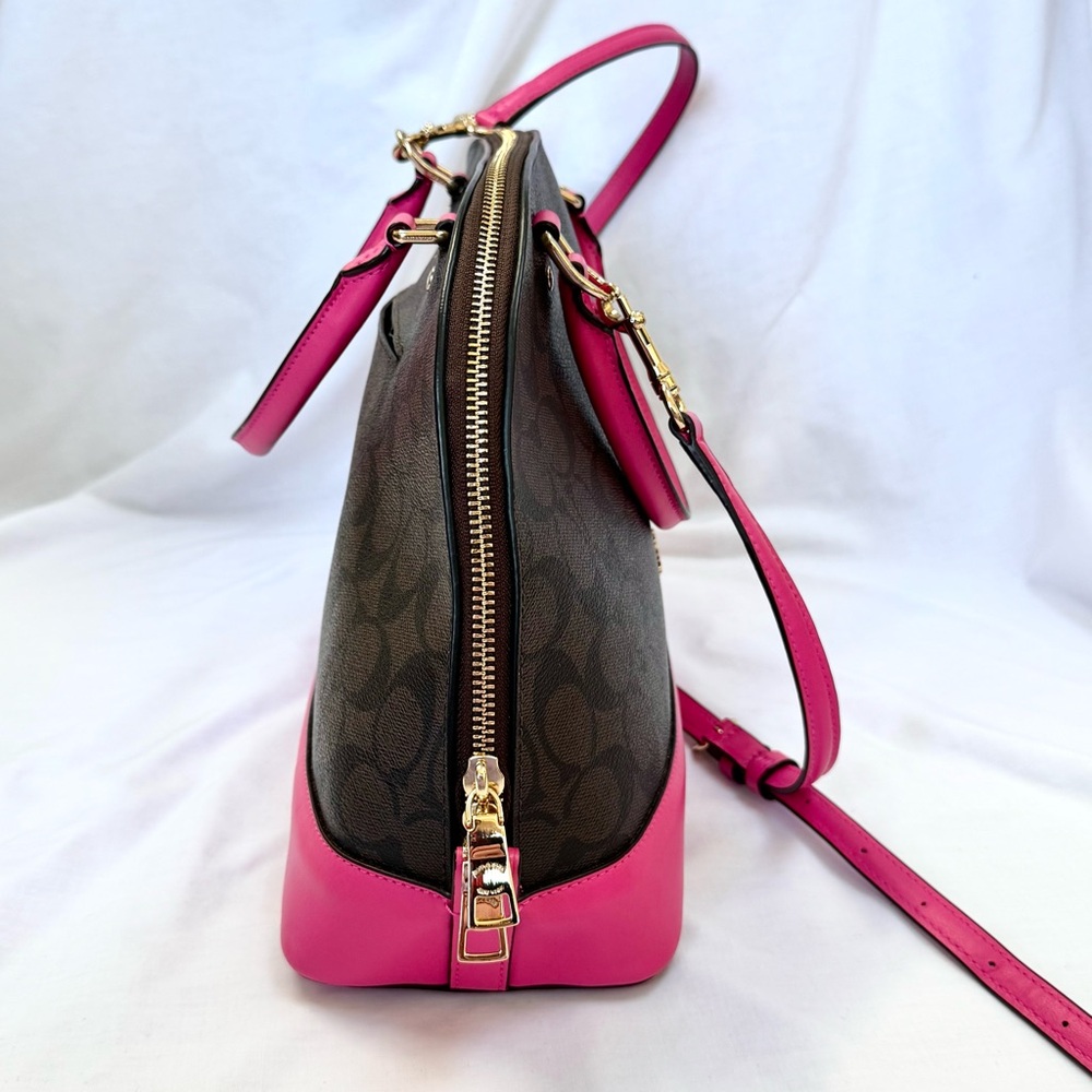Coach Brown Signature Satchel with Hot Pink Trim & Coach wristlet - Picture 3 of 16